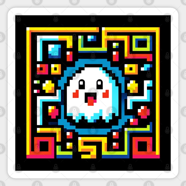 8-Bit Ghost Maze - Retro Pixel Arcade Game Design Magnet by Pixel Punkster